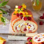 Pfirsich-Melba-Biskuitrolle | Rezept