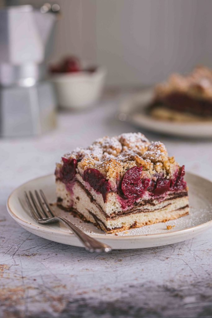 Kirschstreusel vom Blech mit Zwillingsteig | Rezept